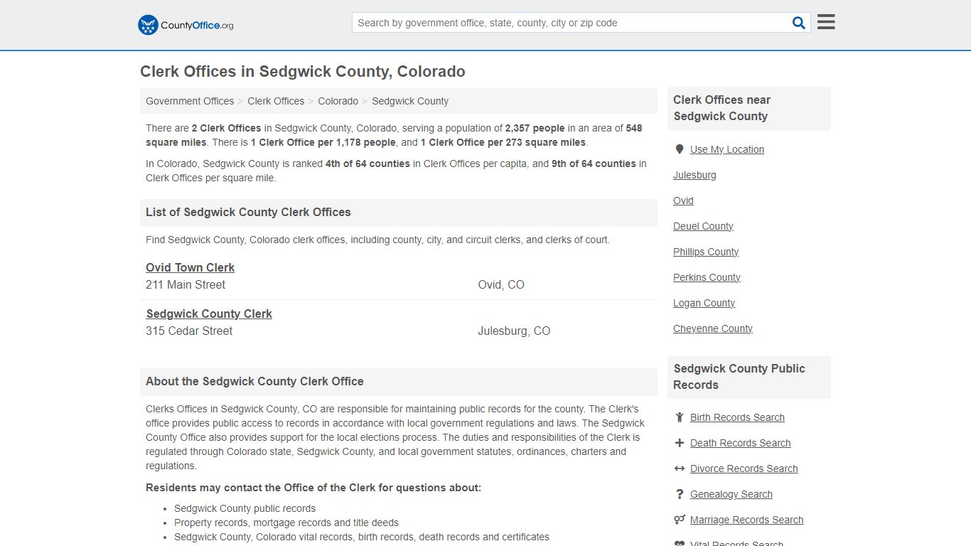 Clerk Offices - Sedgwick County, CO (County & Court Records)